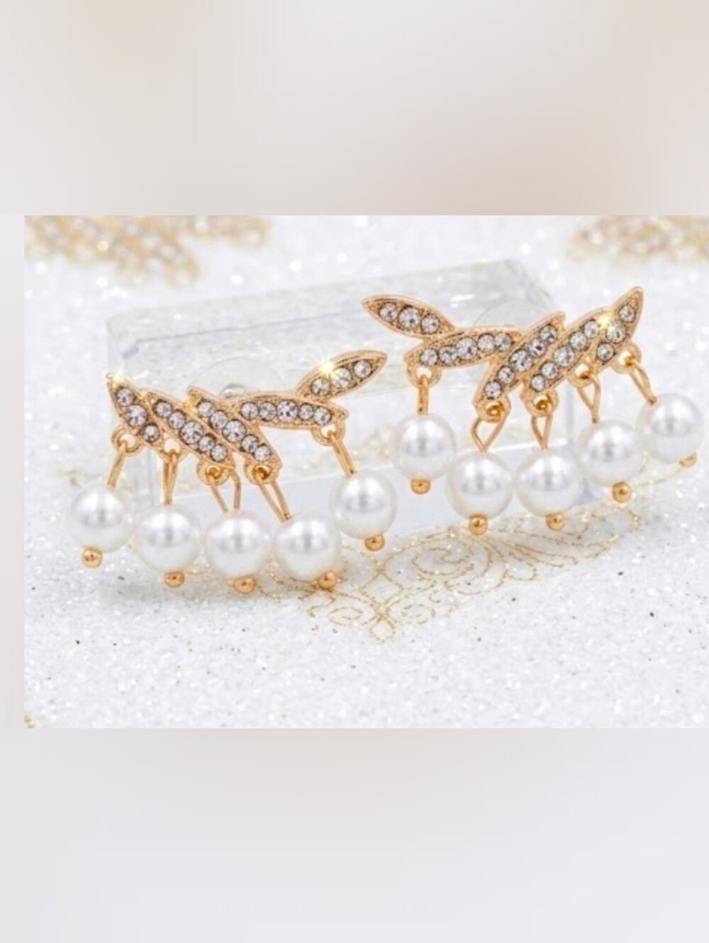Gold plated Crystal pearl earrings with silver post BOGO
